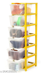 Transparent yellow plastic drawer organizer for home, office, school, hospital, parlour, kitchen, bedroom, bathroom (6xl). On a table with various drawers
